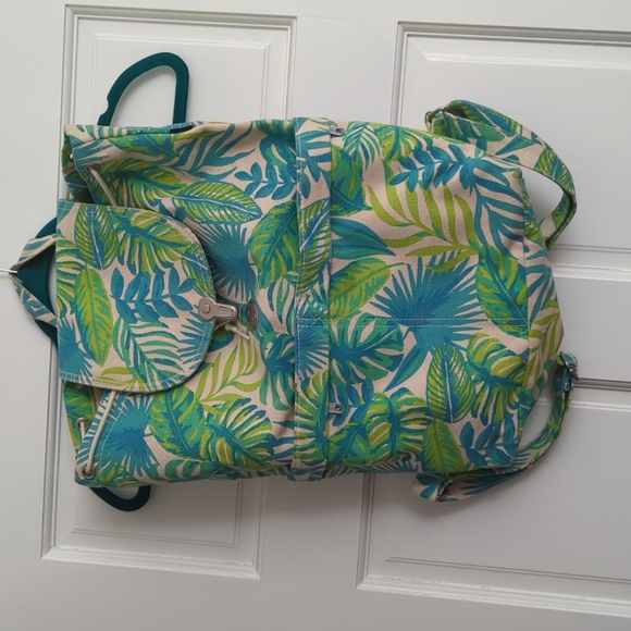Tropical Palm Leaf Canvas Backpack - Picture 1 of 2